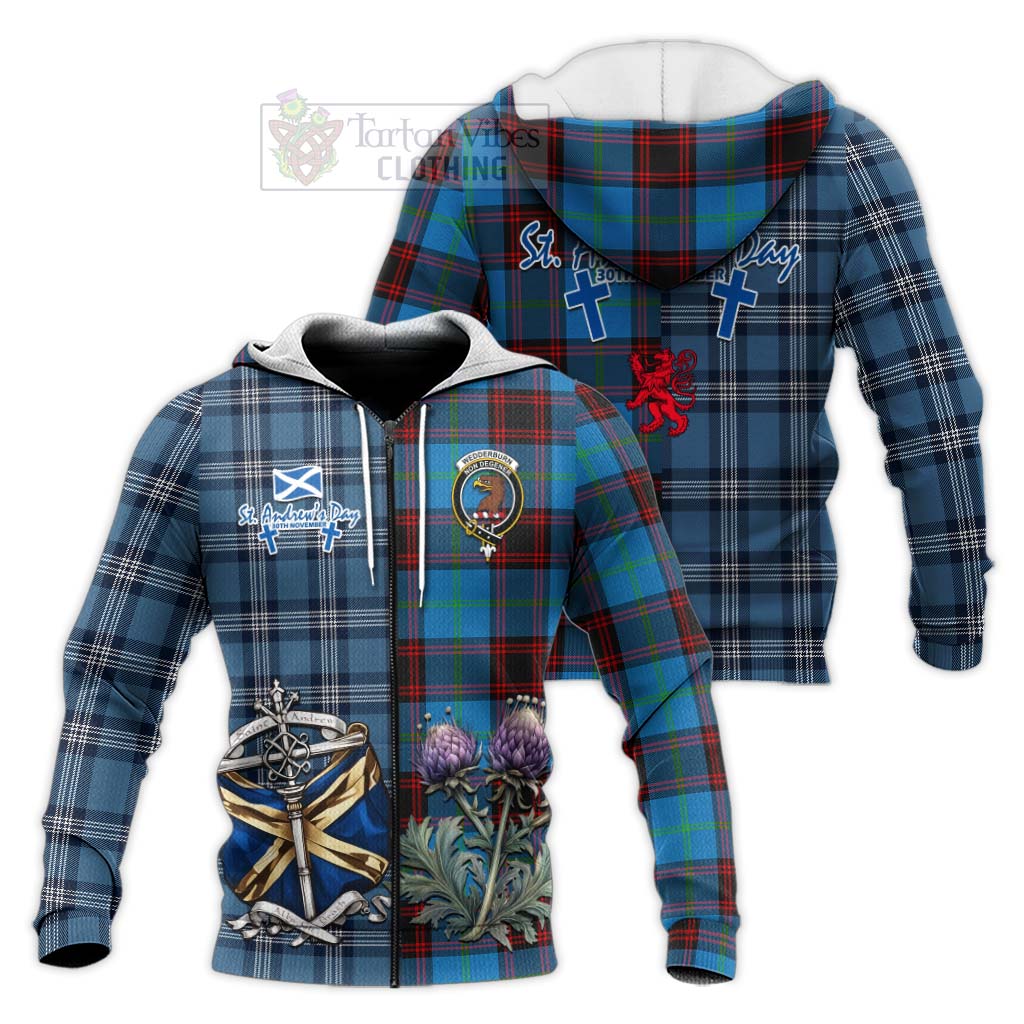 Wedderburn Tartan Knitted Hoodie Happy St. Andrew's Day Half Tartan Style Unisex Knitted Zip Hoodie - Tartan Vibes Clothing