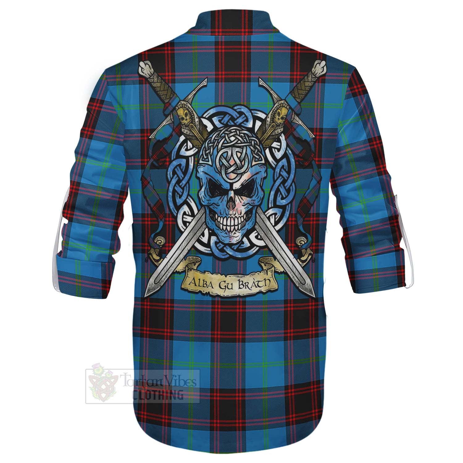 Wedderburn Tartan Ghillie Kilt Shirt with Family Crest Celtic Skull Style - Tartan Vibes Clothing