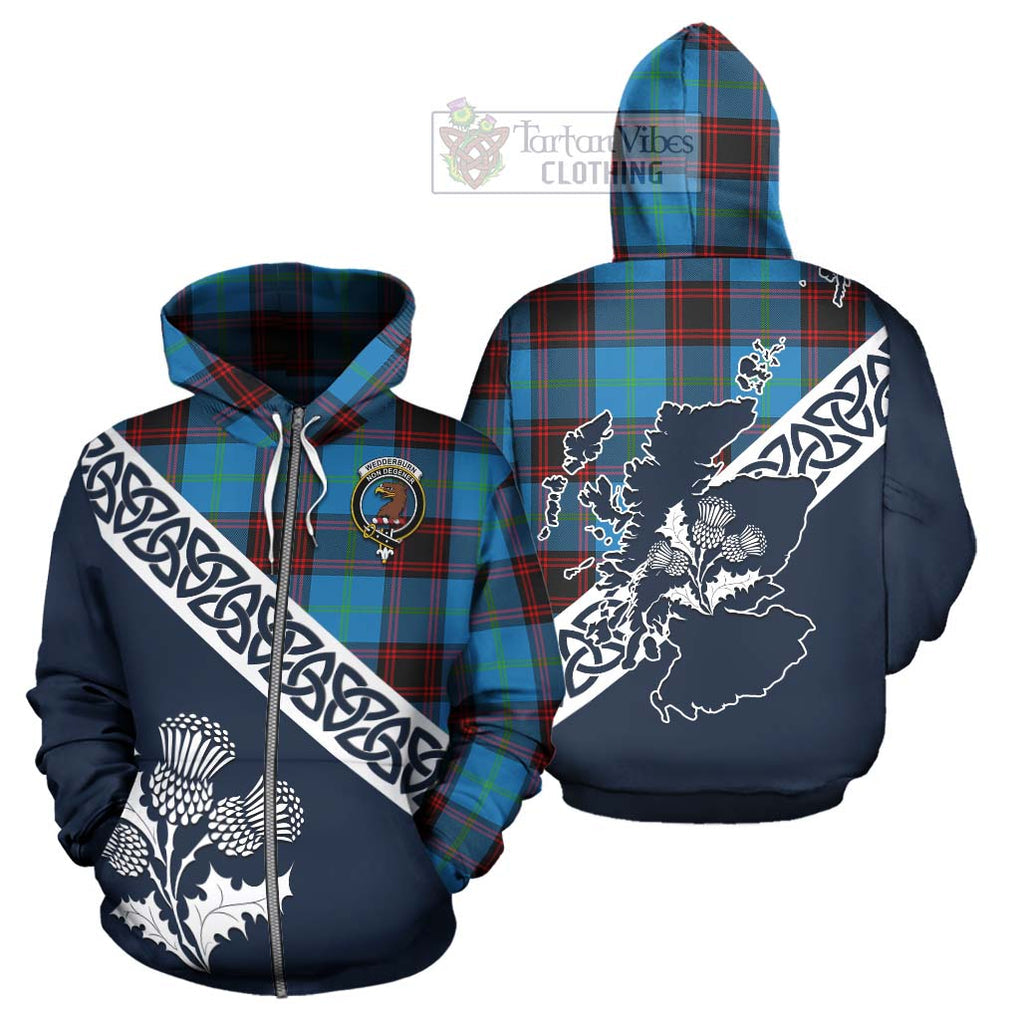 Wedderburn Tartan Hoodie Featuring Thistle and Scotland Map - Tartan Vibes Clothing