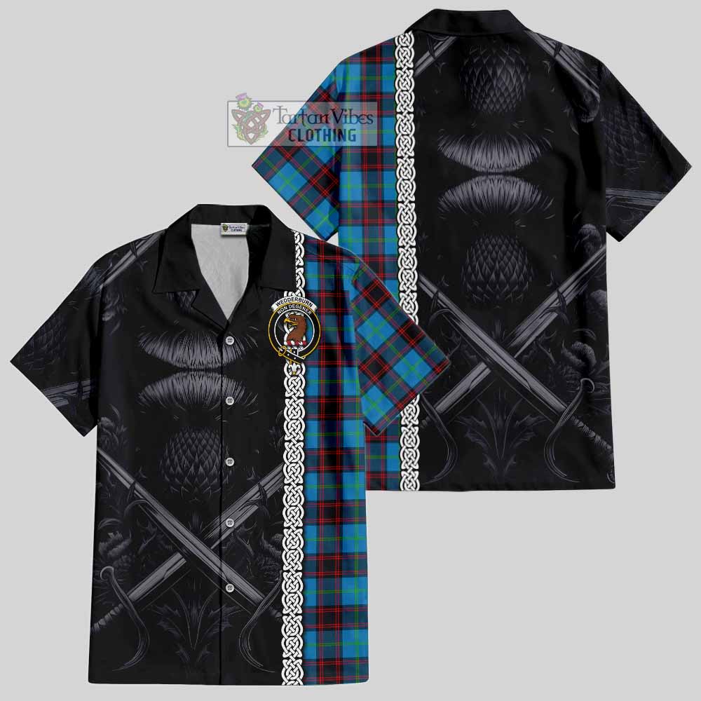Wedderburn Tartan Hawaiian Shirt with Family Crest Cross Sword Thistle Celtic Vibes - Tartan Vibes Clothing
