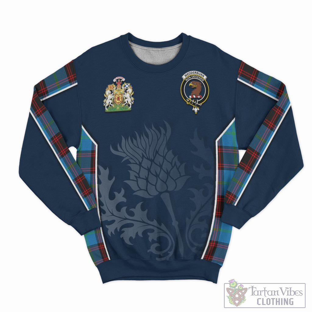 Wedderburn Tartan Sweatshirt with Family Crest and Scottish Thistle Vibes Sport Style - Tartan Vibes Clothing