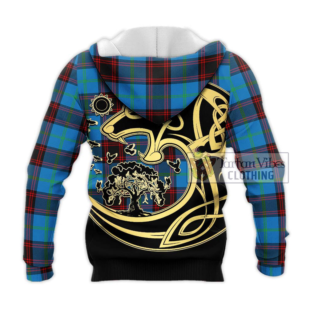 Wedderburn Tartan Knitted Hoodie with Family Crest Celtic Wolf Style - Tartan Vibes Clothing