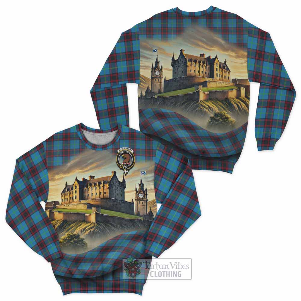Wedderburn Tartan Family Crest Sweatshirt with Scottish Ancient Castle Style - Tartan Vibes Clothing