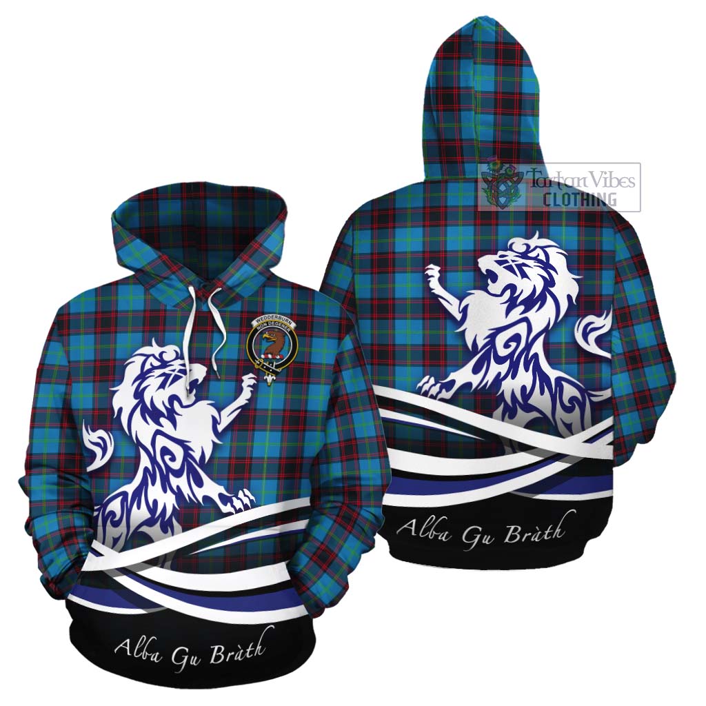 Wedderburn Tartan Cotton Hoodie with Alba Gu Brath Regal Lion Emblem Zip Hoodie - Tartan Vibes Clothing