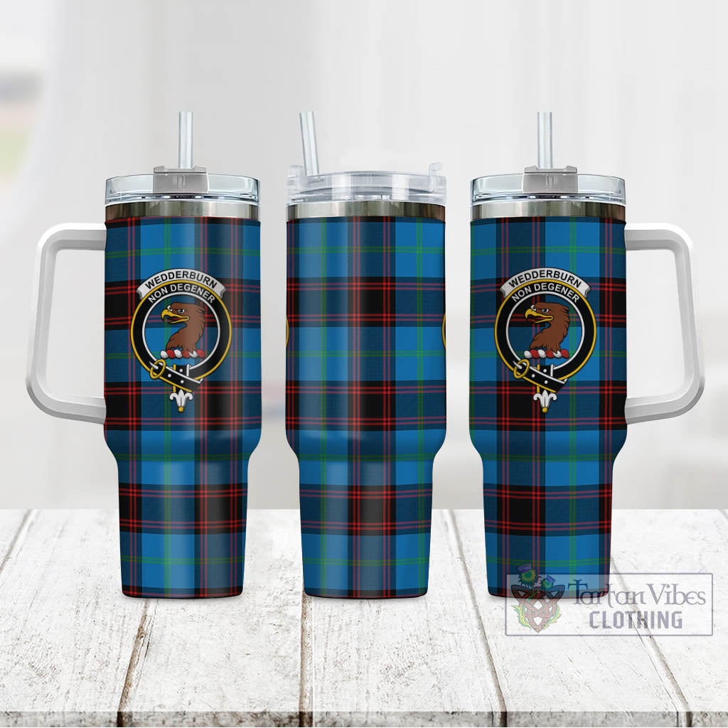 Wedderburn Tartan Tumbler with Handle with Family Crest - Tartan Vibes Clothing