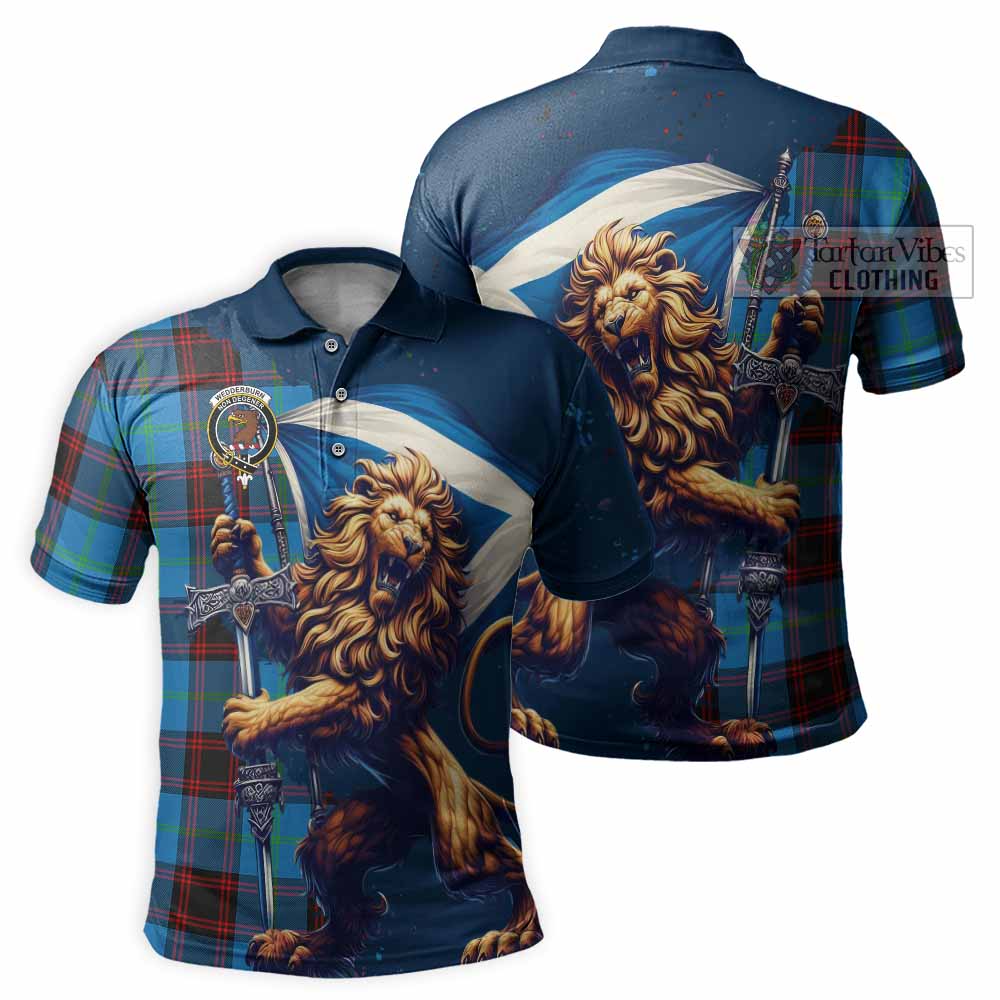 Wedderburn Tartan Family Crest Men's Polo Shirt with Scottish Majestic Lion - Tartan Vibes Clothing