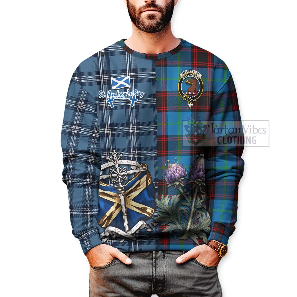 Wedderburn Tartan Sweatshirt Happy St. Andrew's Day Half Tartan Style - Tartan Vibes Clothing