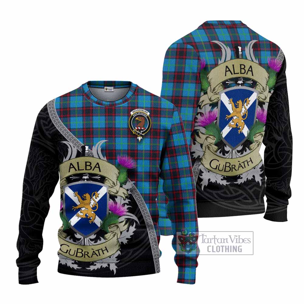 Wedderburn Tartan Family Crest Knitted Sweater Lion Rampant Royal Thistle Shield Celtic Inspired - Tartan Vibes Clothing