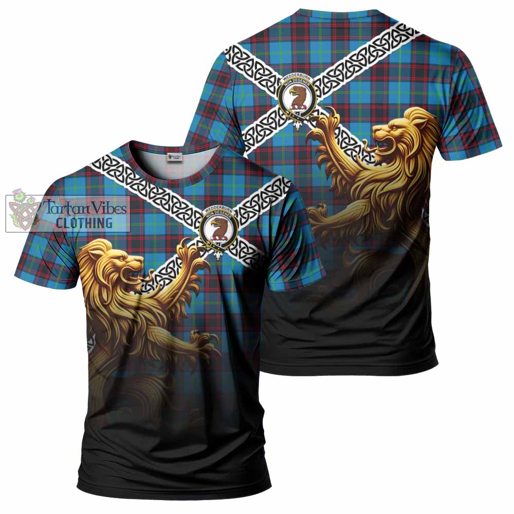 Wedderburn Crest Tartan T-Shirt with Golden Lion Emblem Celtic Style - Tartan Vibes Clothing