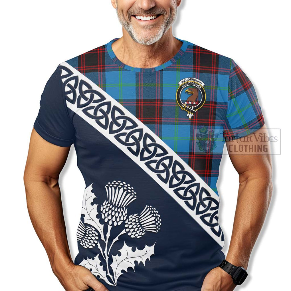 Wedderburn Tartan T-Shirt Featuring Thistle and Scotland Map - Tartanvibesclothing Store