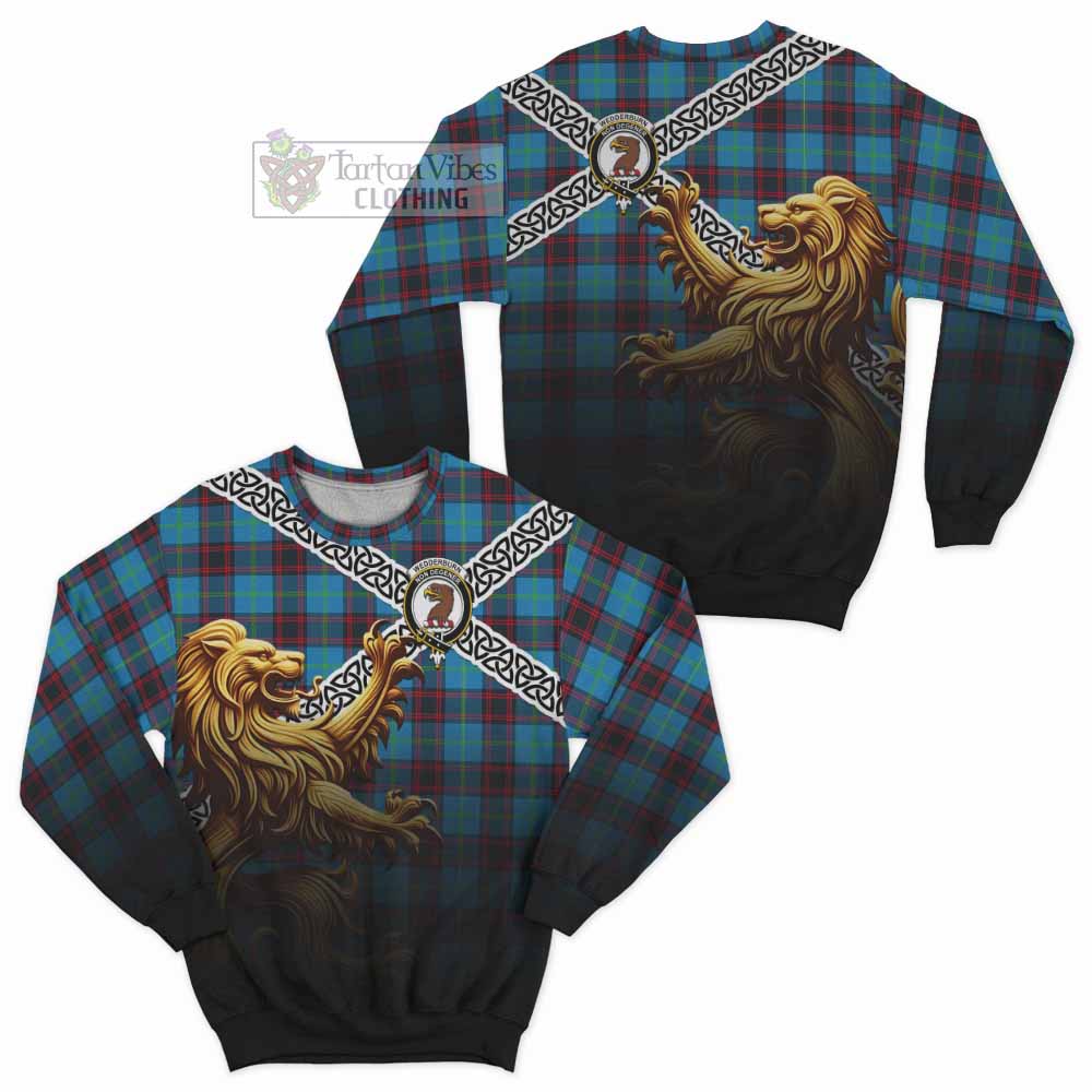 Wedderburn Crest Tartan Sweatshirt with Golden Lion Emblem Celtic Style - Tartan Vibes Clothing