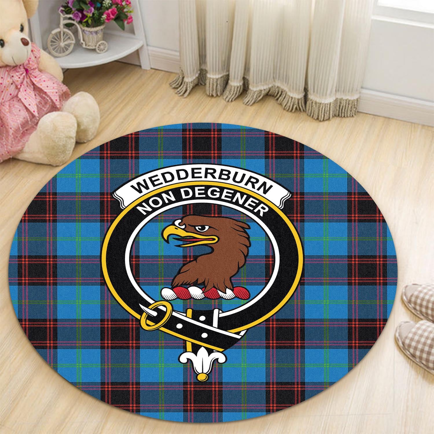 Wedderburn Tartan Round Rug with Family Crest - Tartan Vibes Clothing