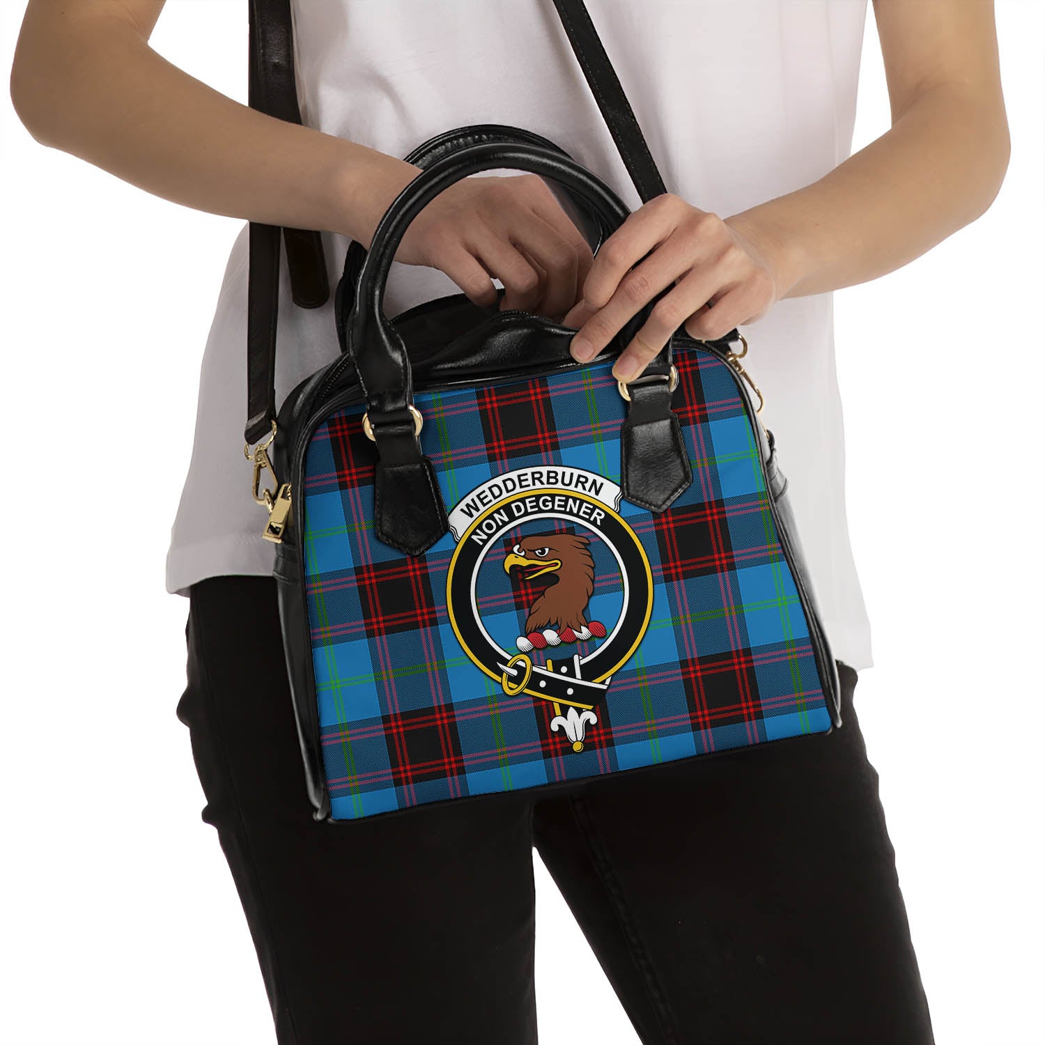 Wedderburn Tartan Shoulder Handbags with Family Crest - Tartanvibesclothing