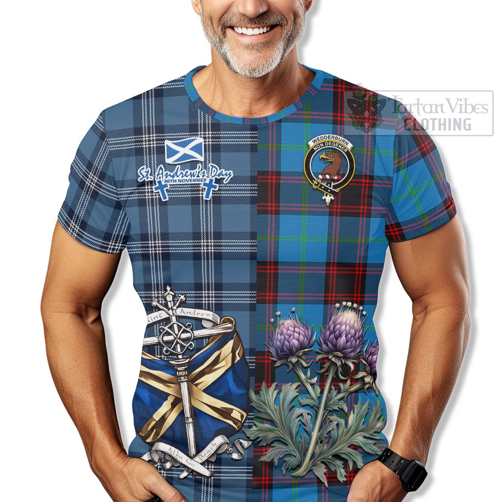 Wedderburn Tartan T-Shirt Happy St. Andrew's Day Half Tartan Style - Tartan Vibes Clothing