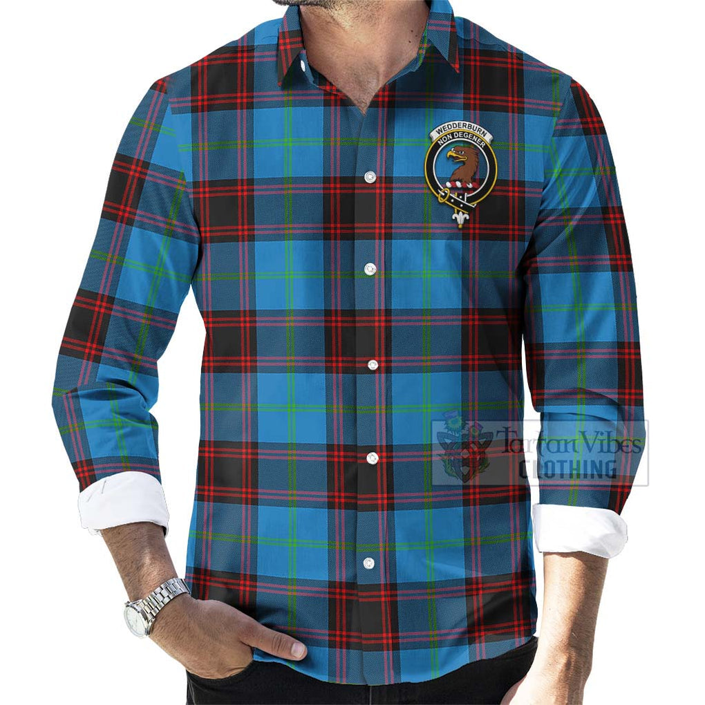 Wedderburn Tartan Long Sleeve Button Shirt with Family Crest Celtic Skull Style - Tartan Vibes Clothing