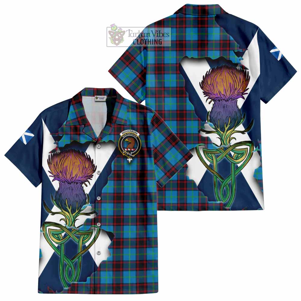 Tartan Vibes Clothing Wedderburn Tartan Family Crest Short Sleeve Button Shirt Scottish Thistle Celtic Inspired