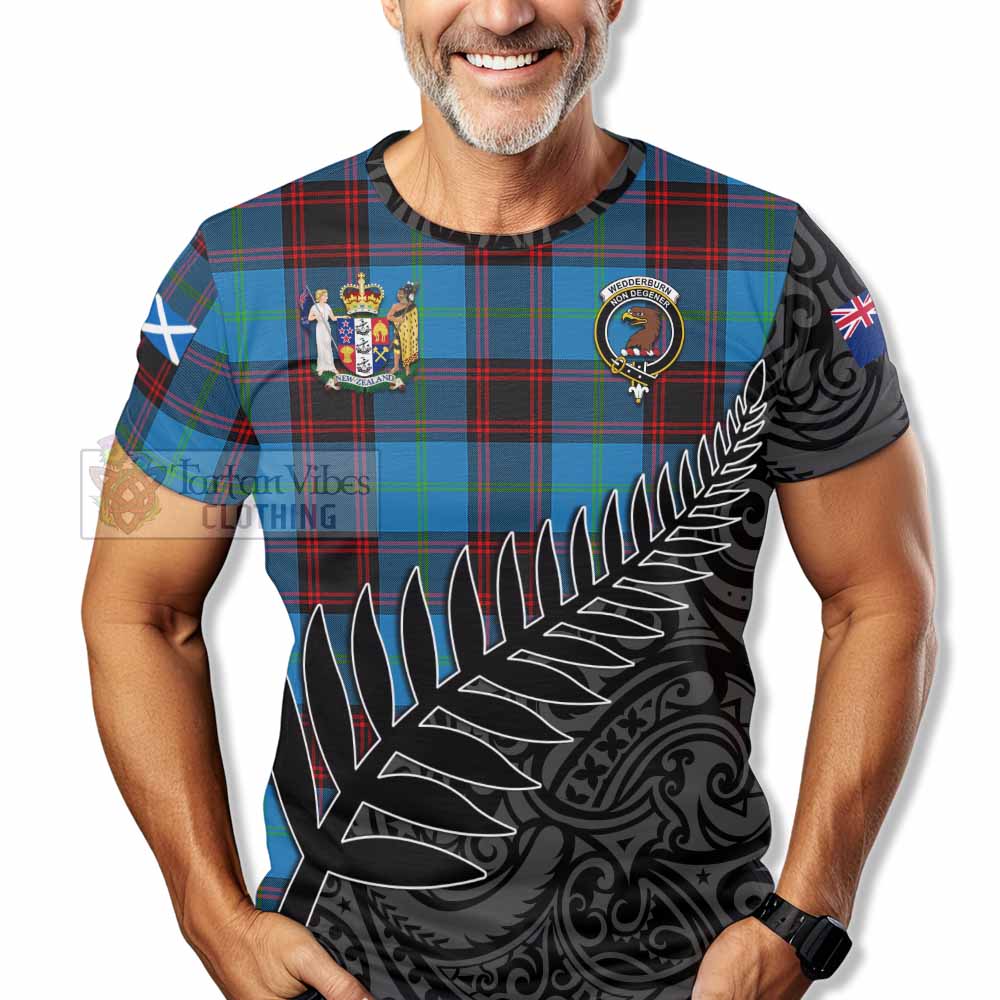 Wedderburn Crest Tartan T-Shirt with New Zealand Silver Fern Half Style - Tartan Vibes Clothing