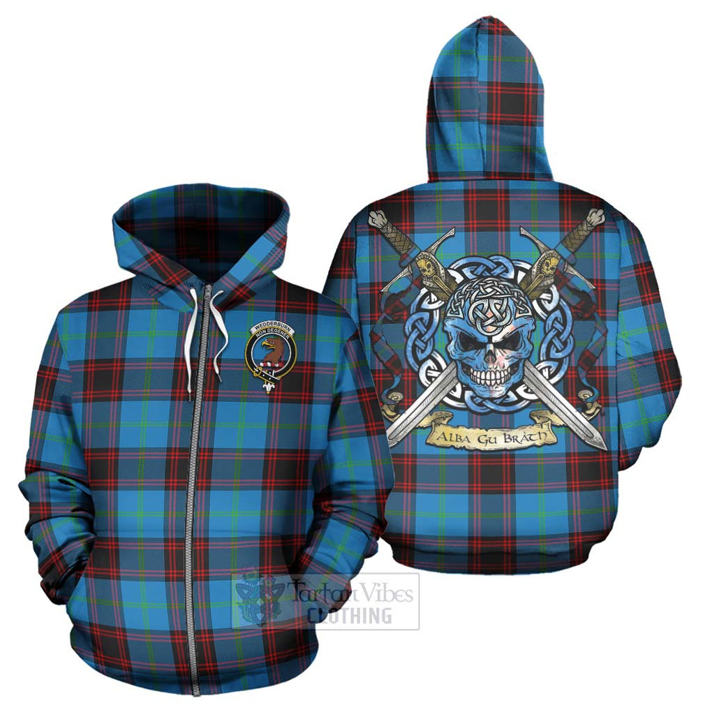 Wedderburn Tartan Hoodie with Family Crest Celtic Skull Style - Tartan Vibes Clothing