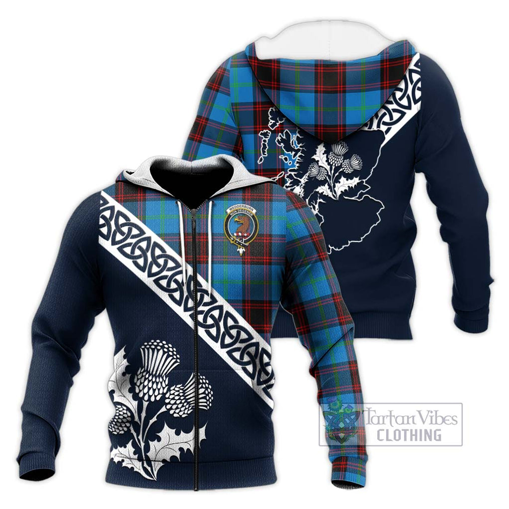 Wedderburn Tartan Knitted Hoodie Featuring Thistle and Scotland Map Unisex Knitted Zip Hoodie - Tartan Vibes Clothing
