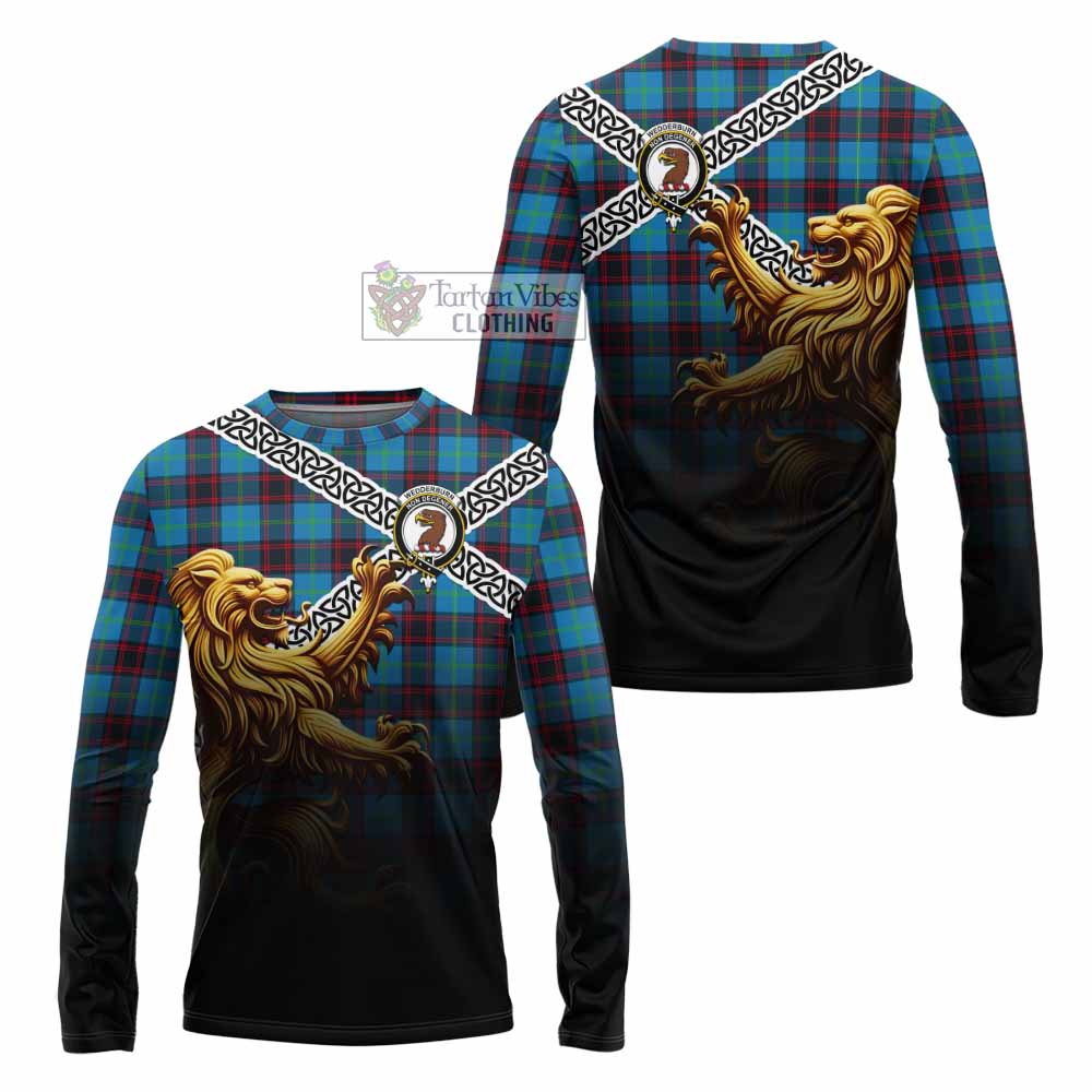 Wedderburn Crest Tartan Long Sleeve T-Shirt with Golden Lion Emblem Celtic Style - Tartan Vibes Clothing