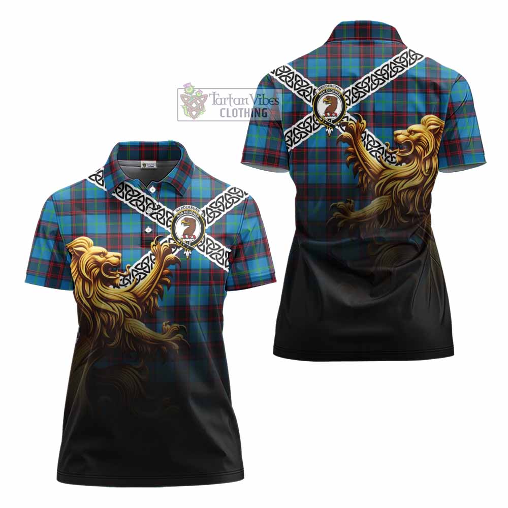 Wedderburn Crest Tartan Women's Polo Shirt with Golden Lion Emblem Celtic Style - Tartan Vibes Clothing