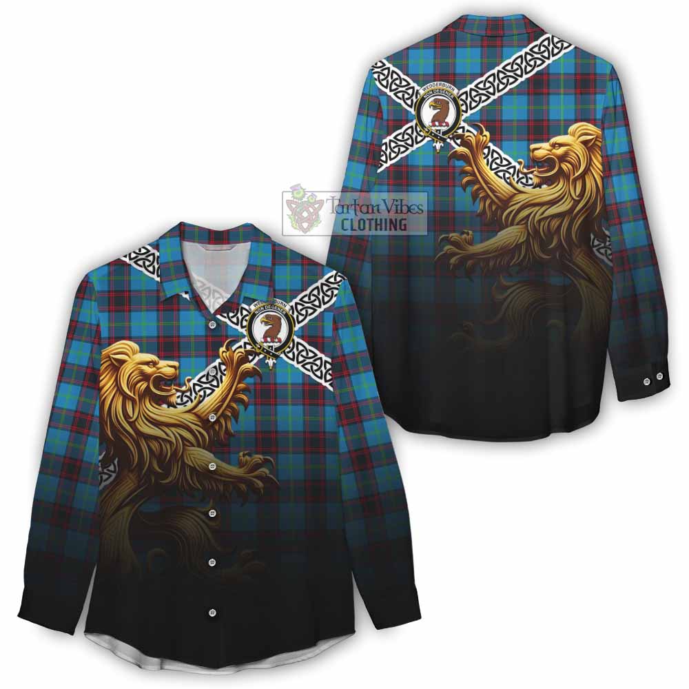 Wedderburn Crest Tartan Women's Casual Shirt with Golden Lion Emblem Celtic Style - Tartan Vibes Clothing