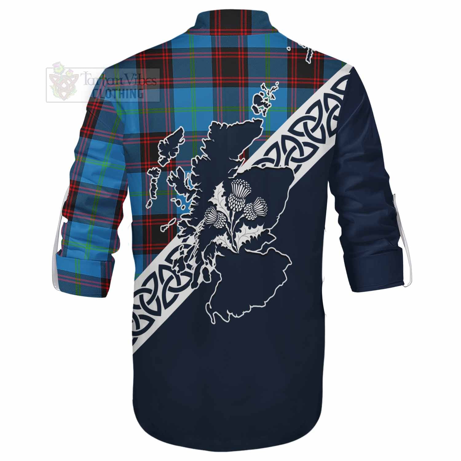 Wedderburn Tartan Ghillie Kilt Shirt Featuring Thistle and Scotland Map - Tartan Vibes Clothing