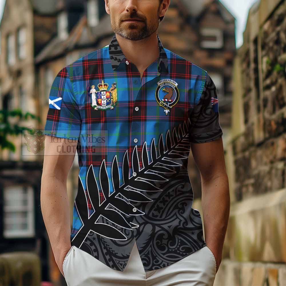 Wedderburn Crest Tartan Hawaiian Shirt with New Zealand Silver Fern Half Style - Tartan Vibes Clothing