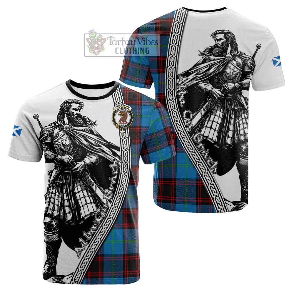 Wedderburn Tartan Clan Crest Cotton T-shirt with Highlander Warrior Celtic Style - Tartan Vibes Clothing