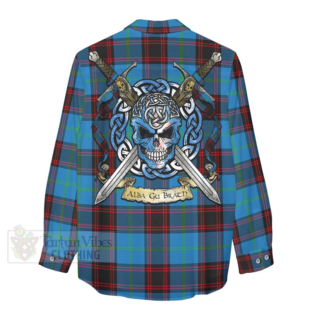 Wedderburn Tartan Women's Casual Shirt with Family Crest Celtic Skull Style - Tartan Vibes Clothing