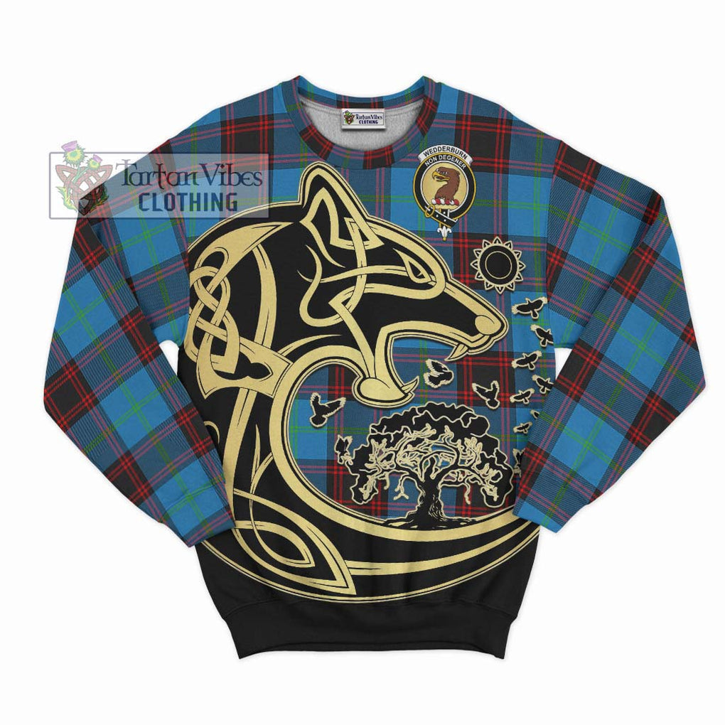 Wedderburn Tartan Sweatshirt with Family Crest Celtic Wolf Style - Tartan Vibes Clothing