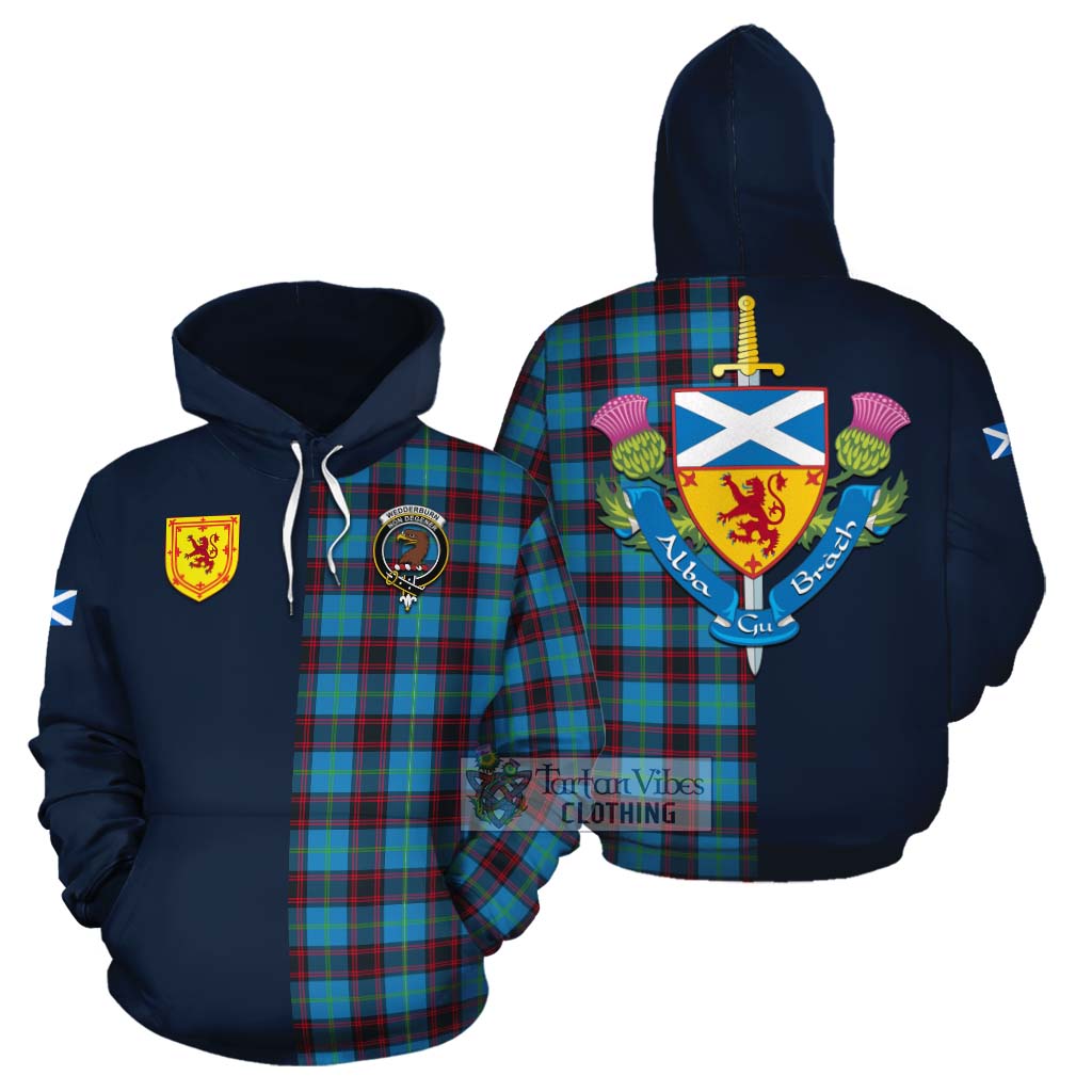 Wedderburn Tartan Cotton Hoodie Alba with Scottish Lion Royal Arm Half Style Zip Hoodie - Tartan Vibes Clothing
