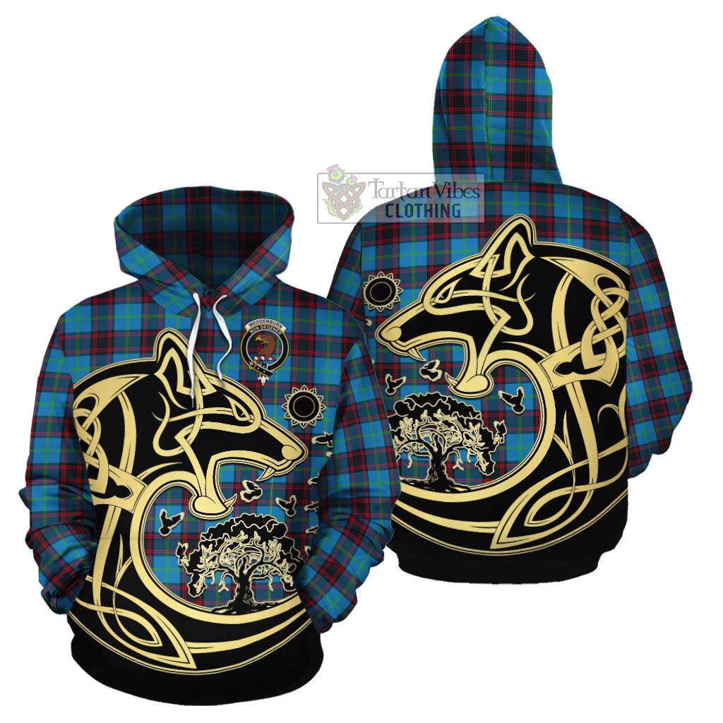 Wedderburn Tartan Cotton Hoodie with Family Crest Celtic Wolf Style Zip Hoodie - Tartan Vibes Clothing