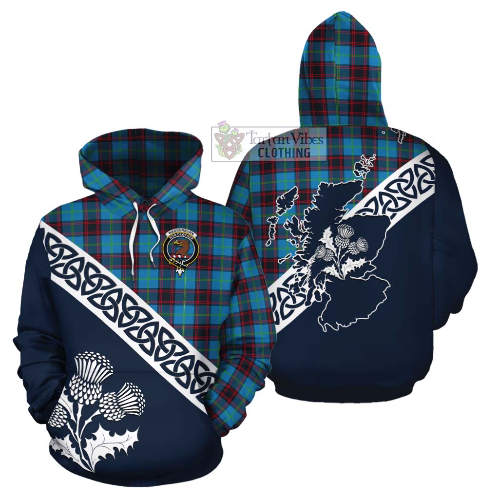 Wedderburn Tartan Cotton Hoodie Featuring Thistle and Scotland Map Zip Hoodie - Tartan Vibes Clothing