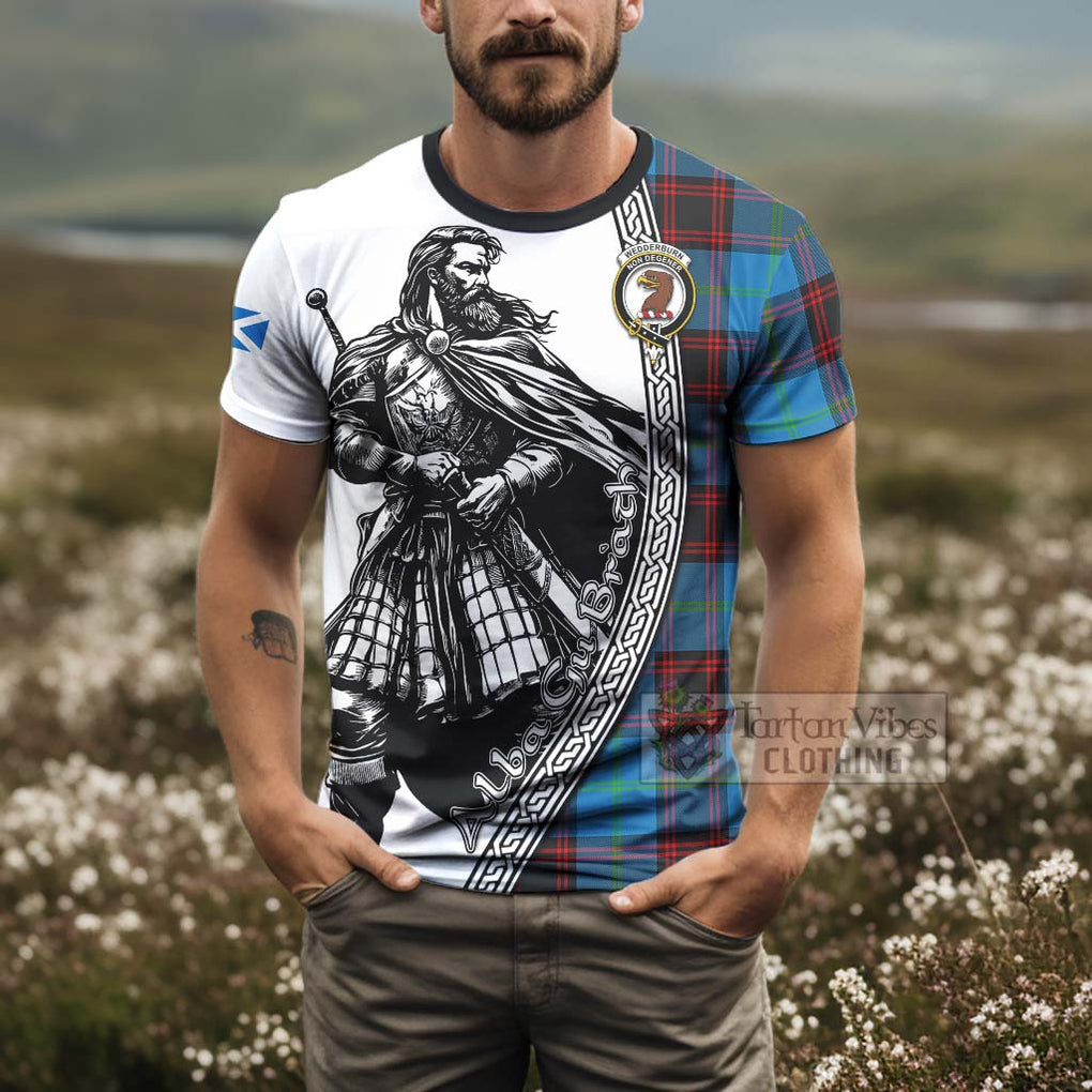 Wedderburn Tartan Clan Crest T-Shirt with Highlander Warrior Celtic Style - Tartan Vibes Clothing