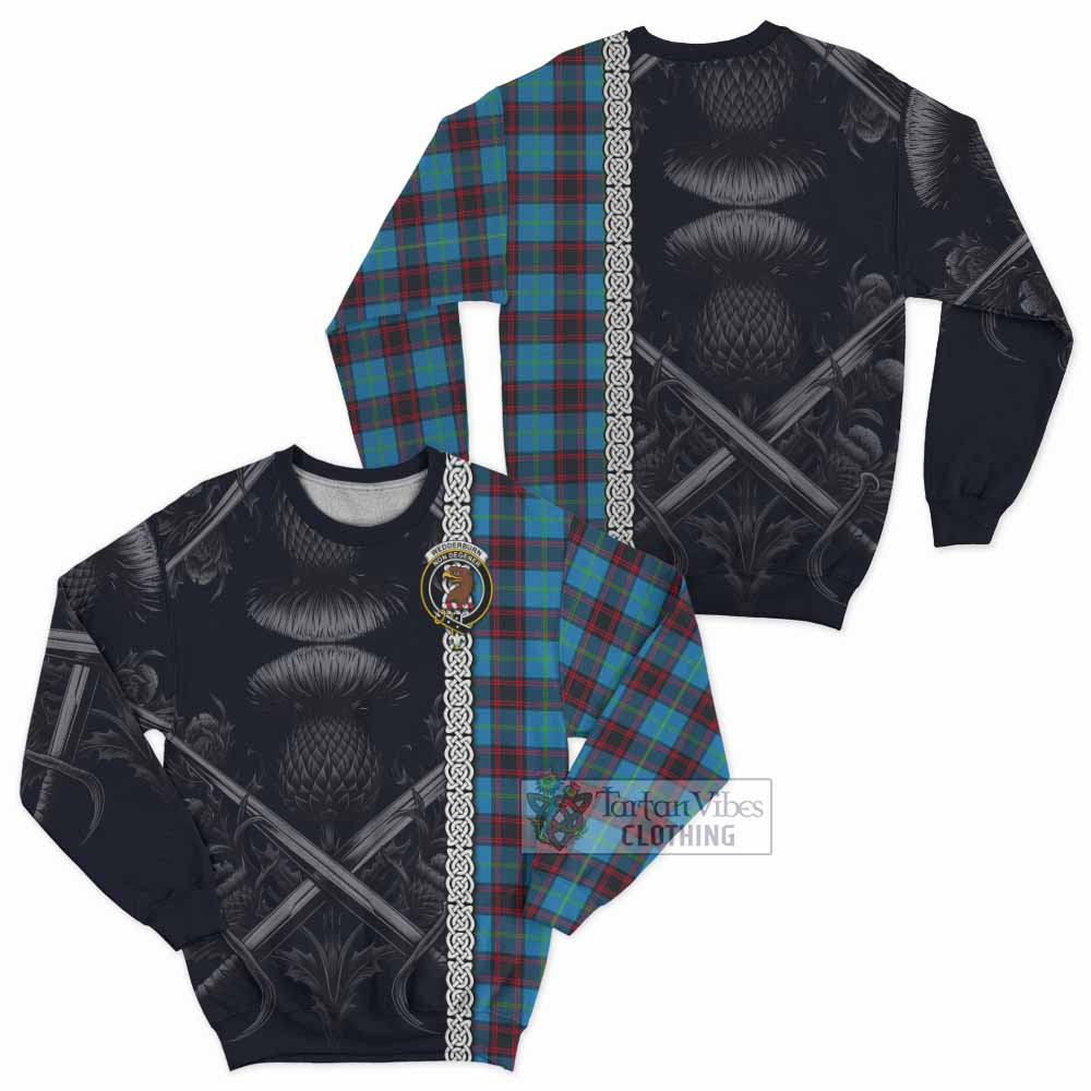 Wedderburn Tartan Sweatshirt with Family Crest Cross Sword Thistle Celtic Vibes - Tartan Vibes Clothing
