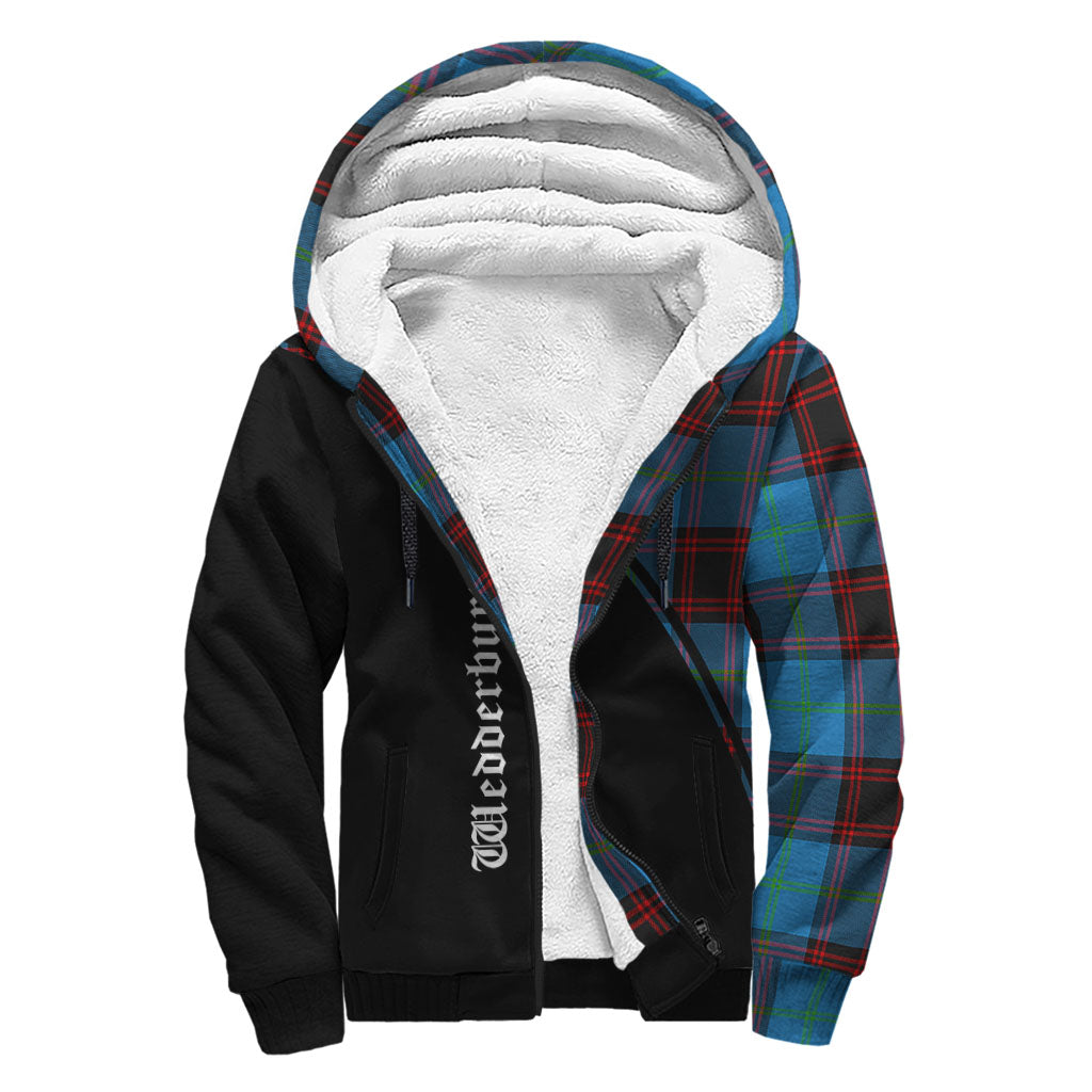 Wedderburn Tartan Sherpa Hoodie with Family Crest Curve Style - Tartan Vibes Clothing