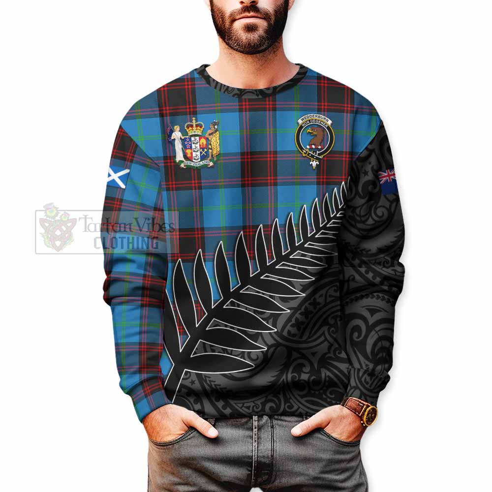 Wedderburn Crest Tartan Sweatshirt with New Zealand Silver Fern Half Style - Tartan Vibes Clothing