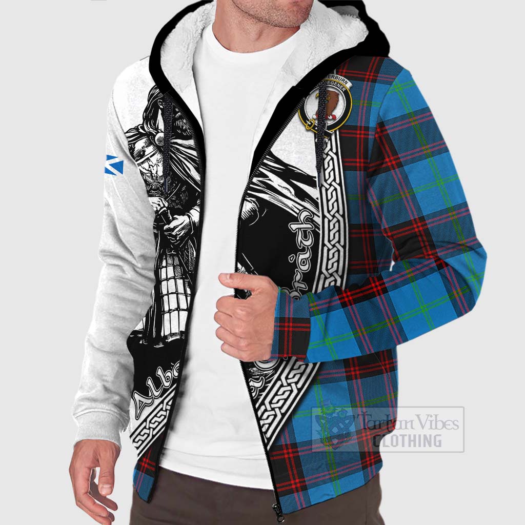 Wedderburn Tartan Clan Crest Sherpa Hoodie with Highlander Warrior Celtic Style Unisex - Tartan Vibes Clothing