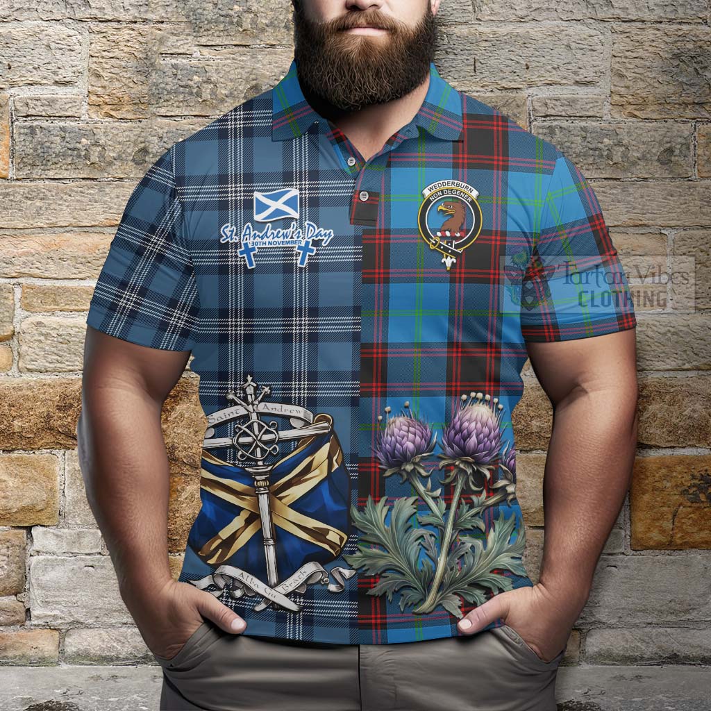 Wedderburn Tartan Polo Shirt Happy St. Andrew's Day Half Tartan Style - Tartan Vibes Clothing