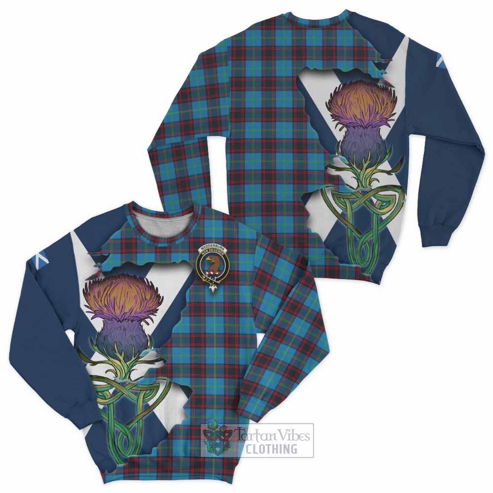 Tartan Vibes Clothing Wedderburn Tartan Family Crest Sweatshirt Scottish Thistle Celtic Inspired