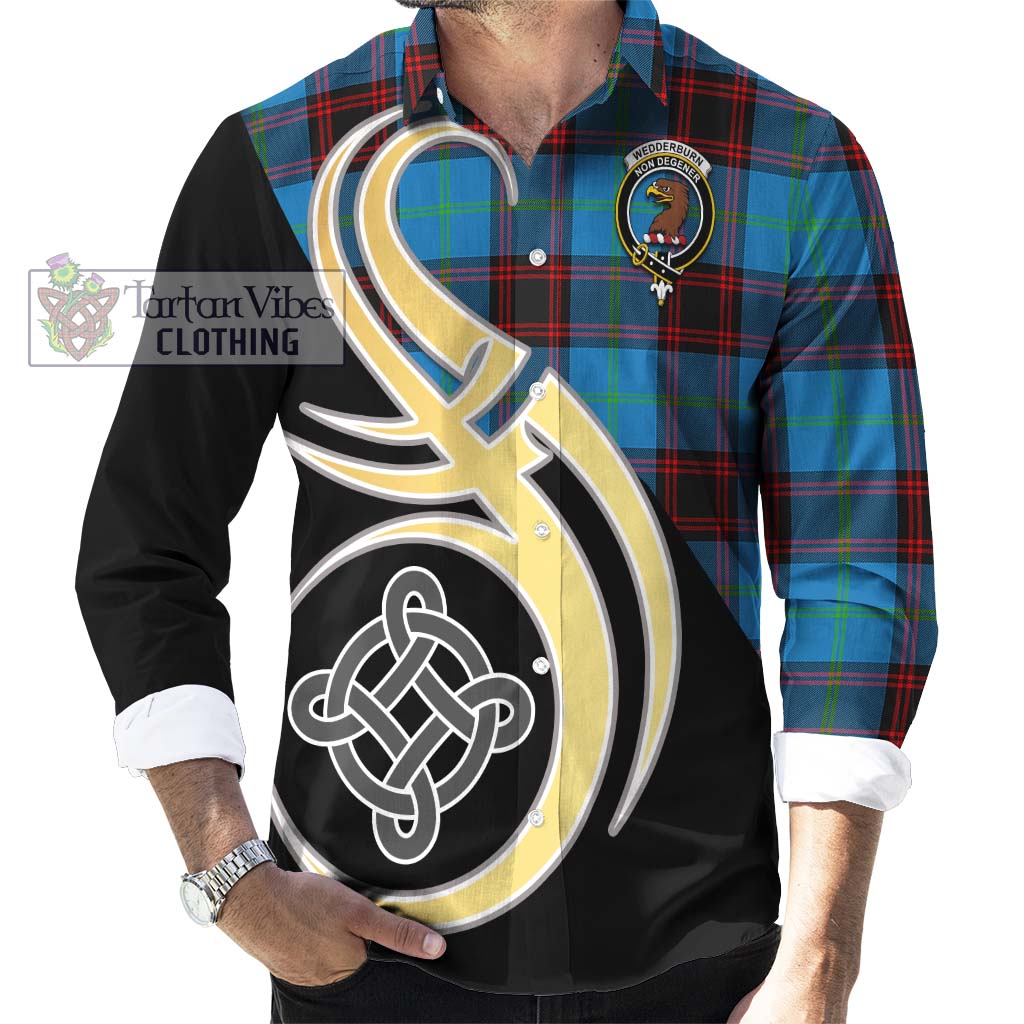 Wedderburn Tartan Long Sleeve Button Shirt with Family Crest and Celtic Symbol Style - Tartan Vibes Clothing