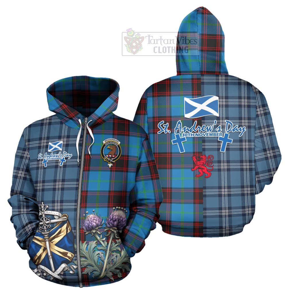 Wedderburn Tartan Hoodie Happy St. Andrew's Day Half Tartan Style - Tartan Vibes Clothing