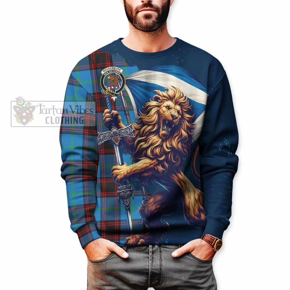 Wedderburn Tartan Family Crest Sweatshirt with Scottish Majestic Lion - Tartan Vibes Clothing