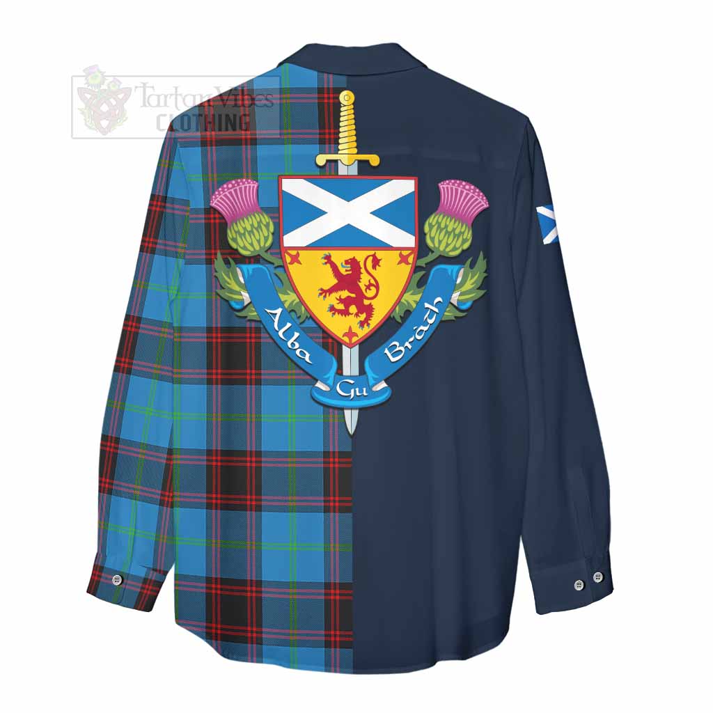Wedderburn Tartan Women's Casual Shirt Alba with Scottish Lion Royal Arm Half Style - Tartan Vibes Clothing