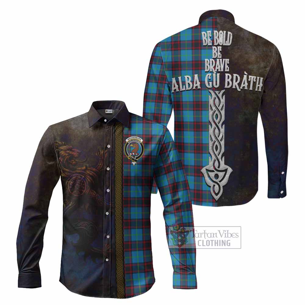 Wedderburn Tartan Family Crest Long Sleeve Button Shirt Alba Gu Brath Be Brave Lion Ancient Style - Tartan Vibes Clothing