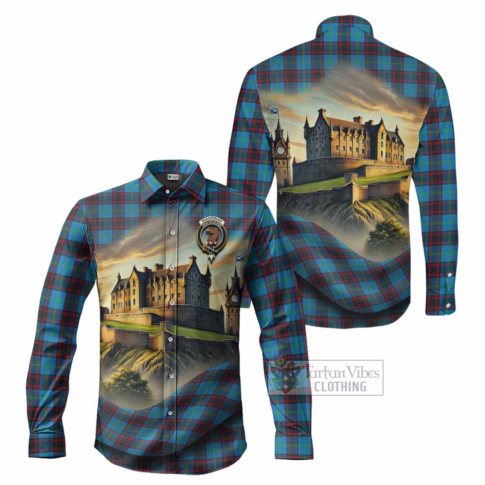 Tartan Vibes Clothing Wedderburn Tartan Family Crest Long Sleeve Button Shirt with Scottish Ancient Castle Style