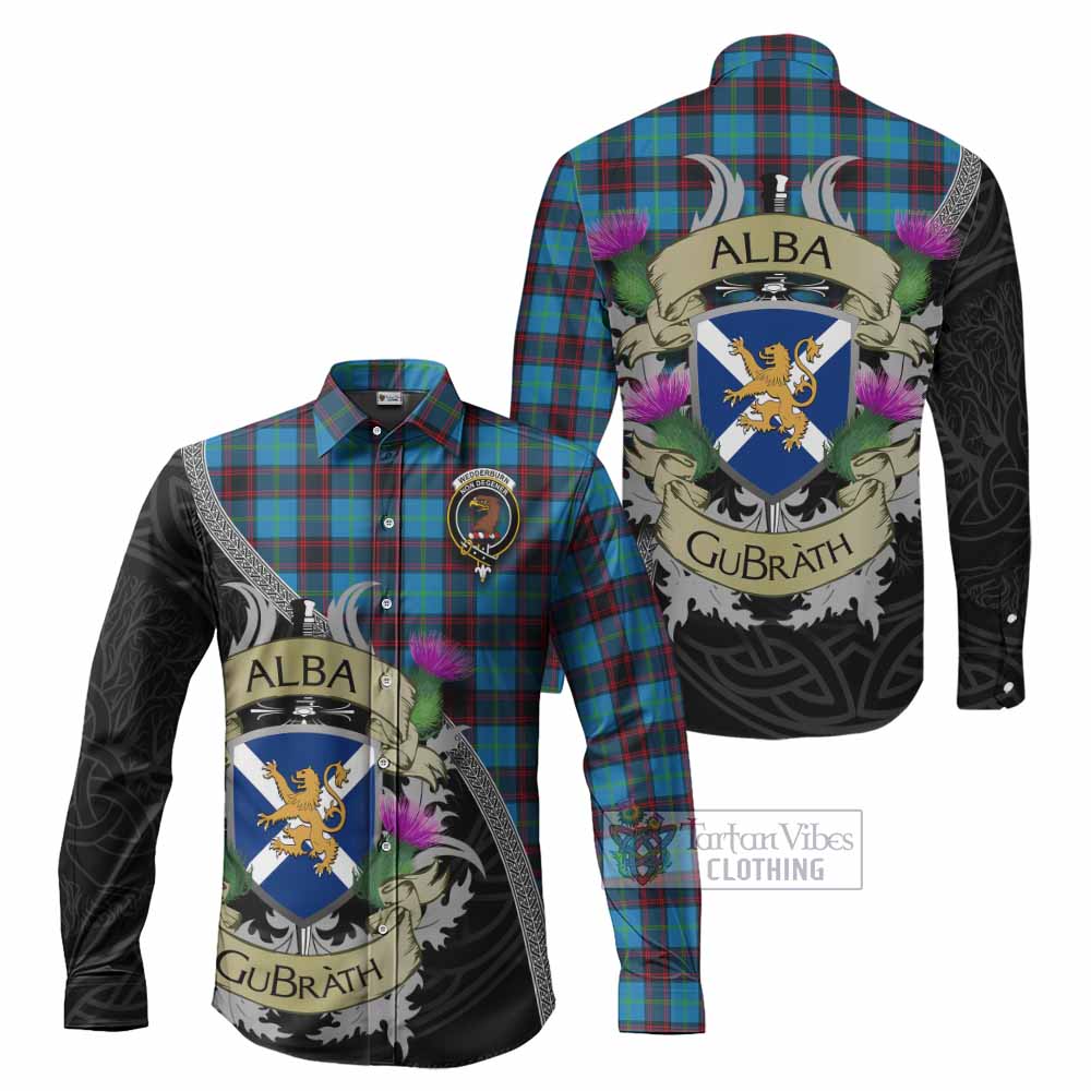 Wedderburn Tartan Family Crest Long Sleeve Button Shirt Lion Rampant Royal Thistle Shield Celtic Inspired - Tartan Vibes Clothing