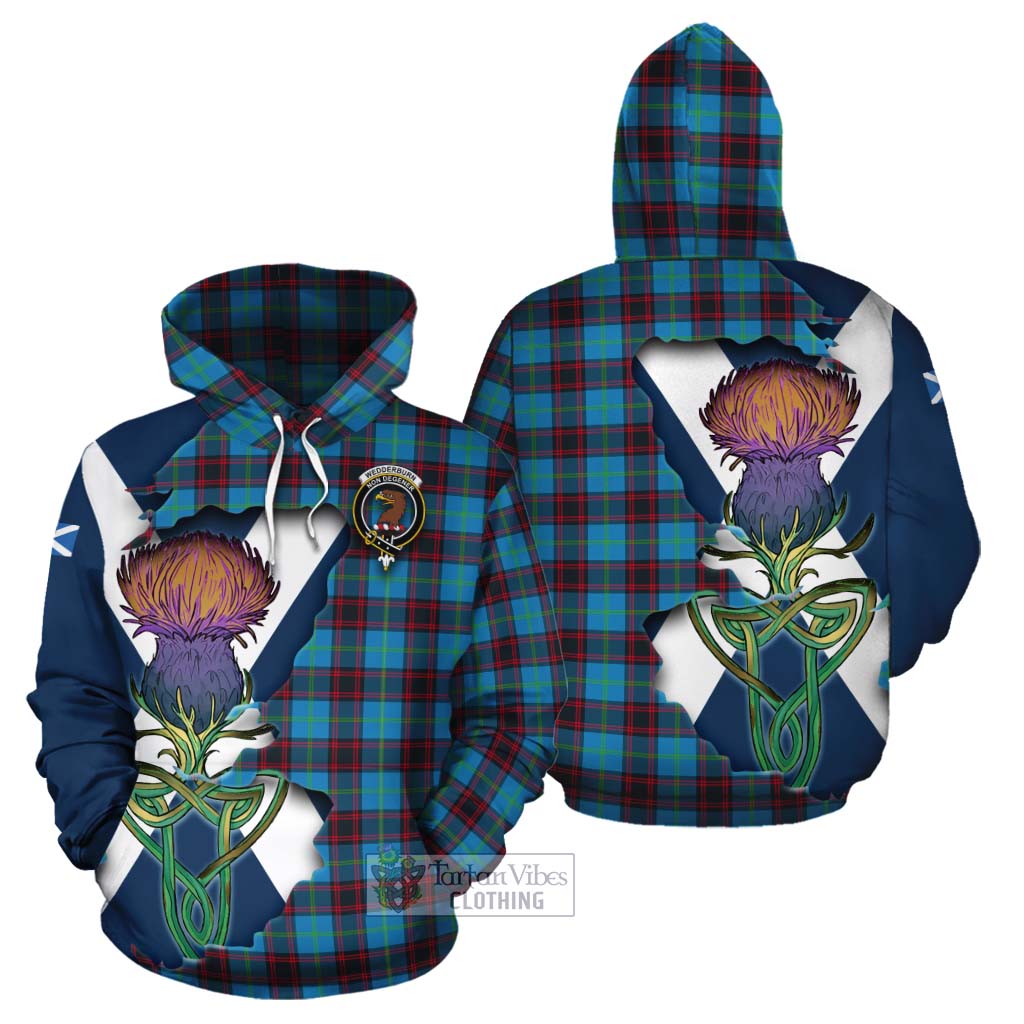 Tartan Vibes Clothing Wedderburn Tartan Family Crest Cotton Hoodie Scottish Thistle Celtic Inspired