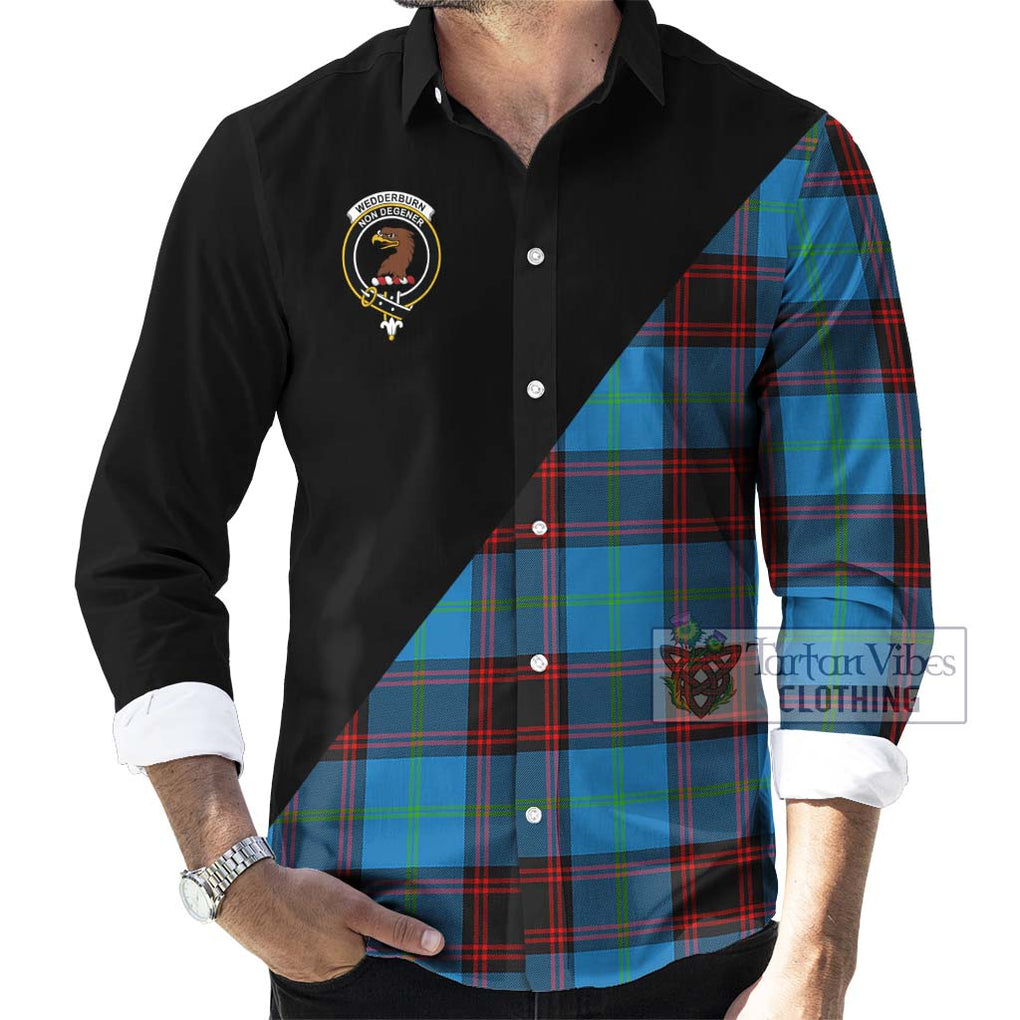 Wedderburn Tartan Long Sleeve Button Shirt with Family Crest and Military Logo Style - Tartanvibesclothing Shop